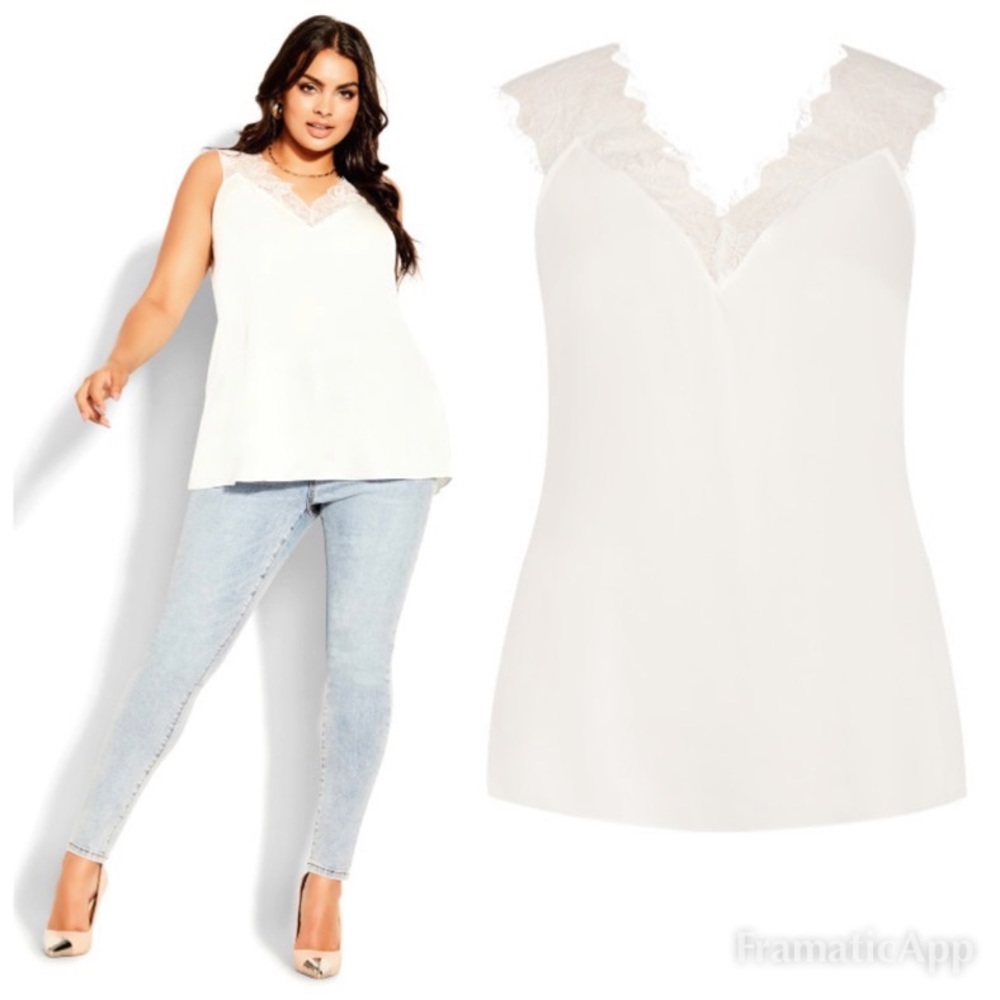 City Chic Ivory Lace Trim V-Neck Camisole